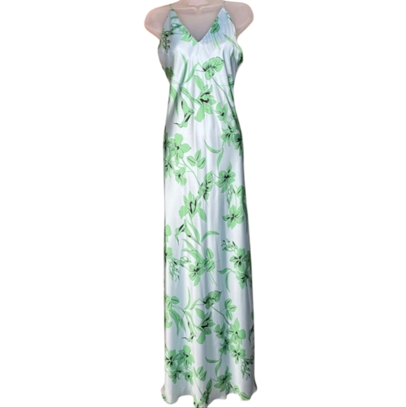 Ramy Brook Rowe Maxi Dress Floral Blue Green Satin V Neck Size 2 - Picture 3 of 7